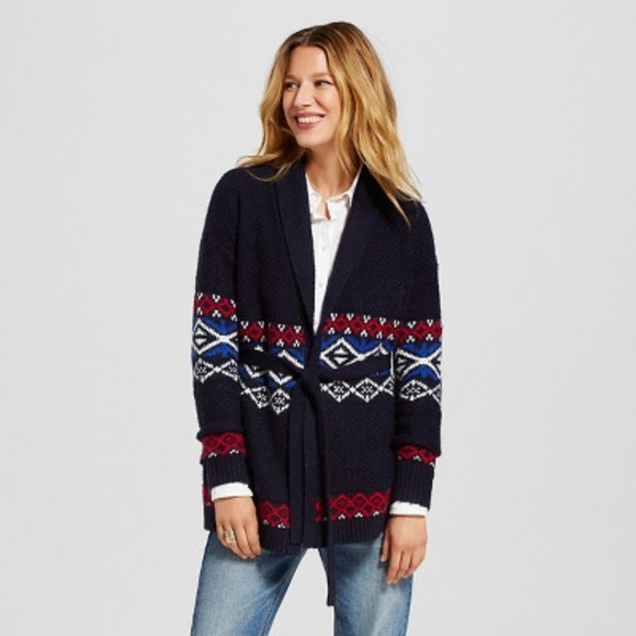 Vintage Style Navy & Red Retro Boyfriend Cardigan - Picture 1 of 6